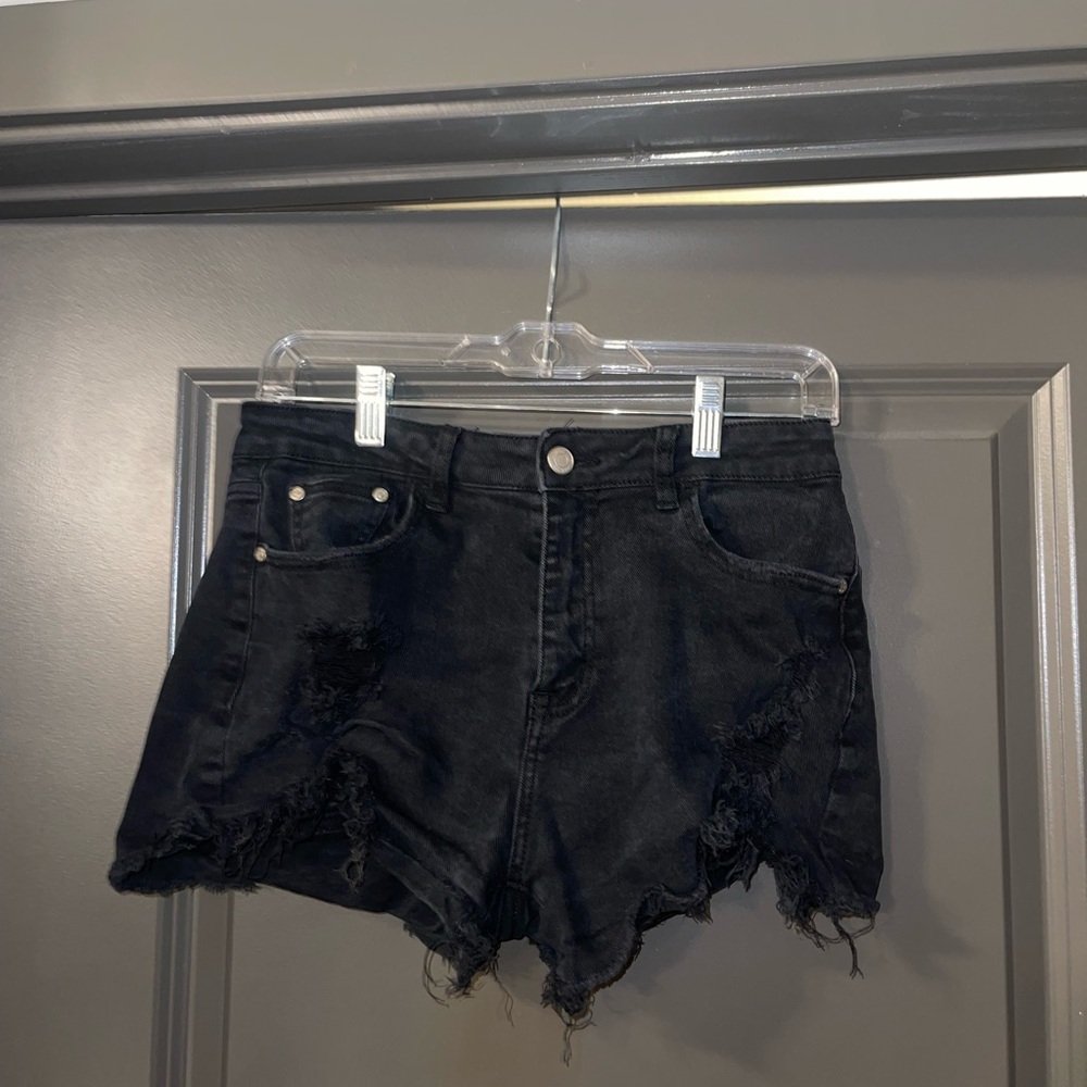 NanaMacs Black High-Waisted Distressed Jean Shorts